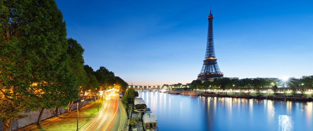 法国巴黎城市夜景,河流,埃菲尔铁塔3440×1440壁纸